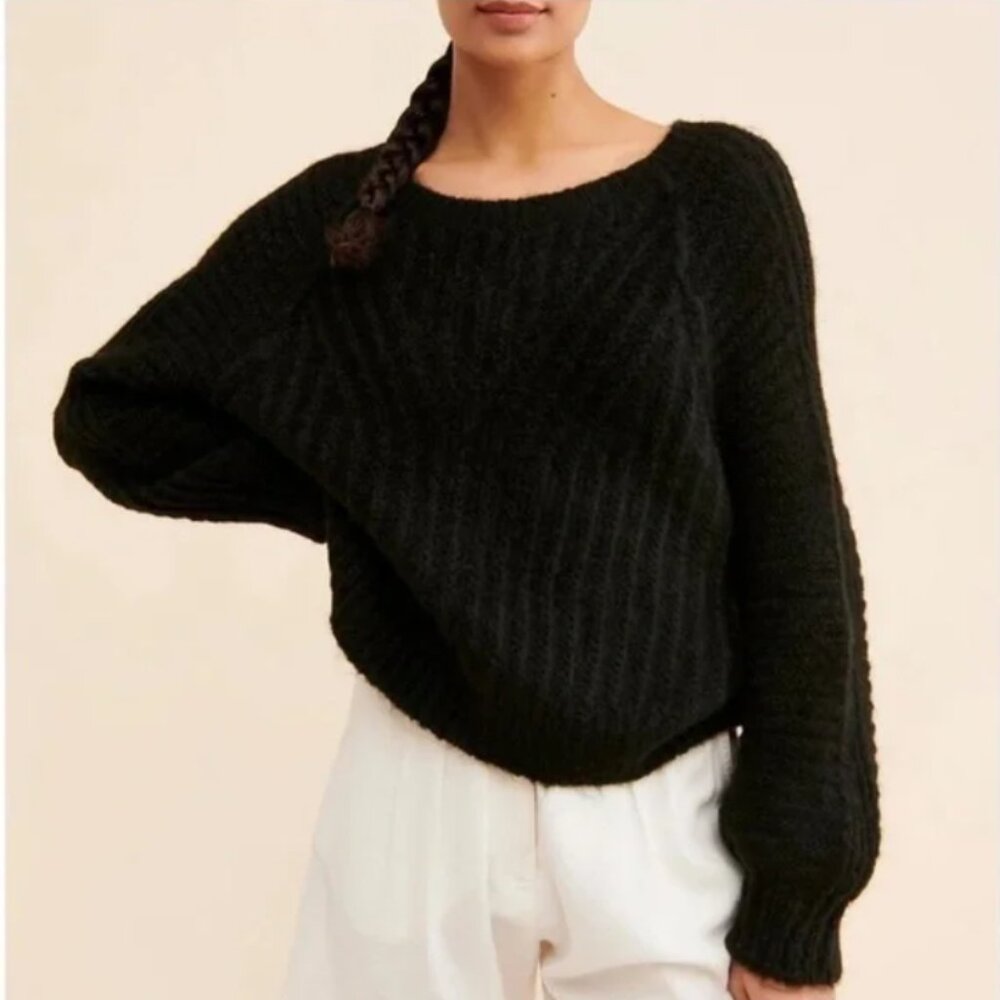 NWT FREE PEOPLE CARTER SWEATER BLACK LARGE - Picture 2 of 6